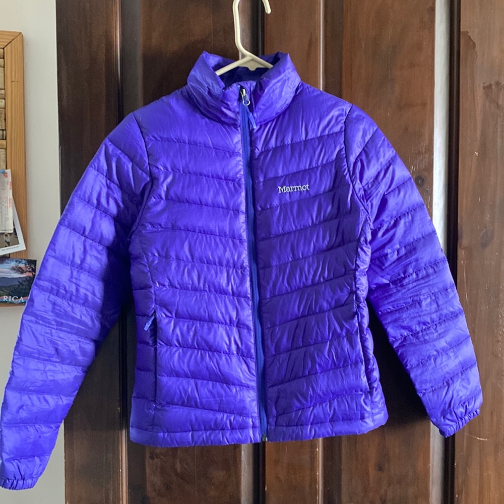 Purple marmot down jacket